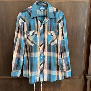 Vintage Wrangler Plaid Pearl Snap Shirt Size Large